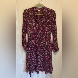 Nanette Lepore Burgundy Floral Print Long Sleeve Dress Size 6